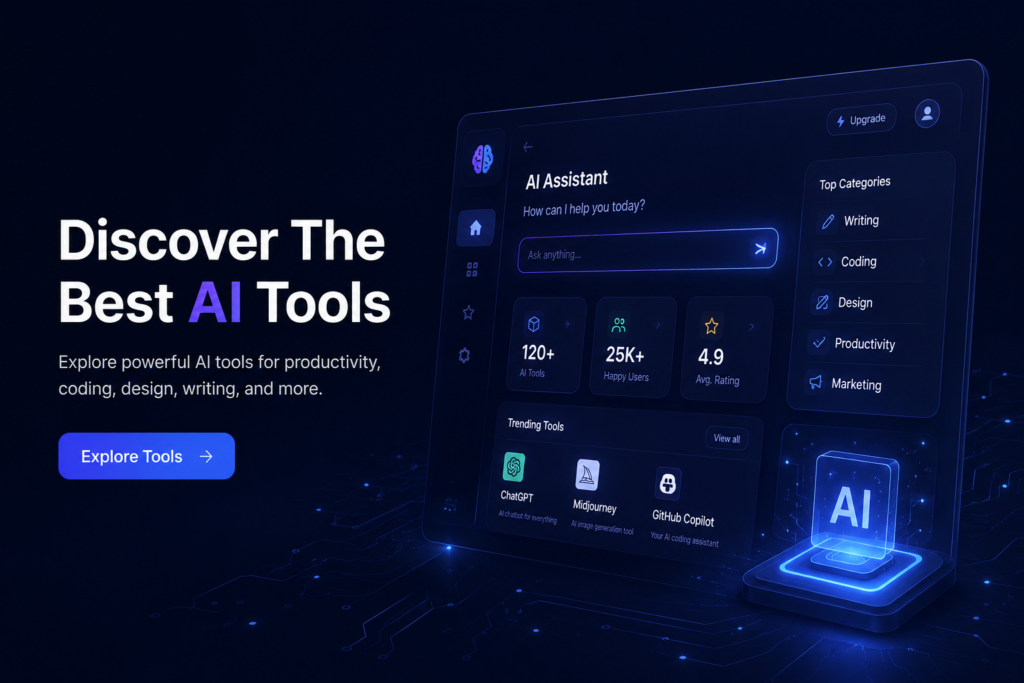 Modern AI tools and productivity dashboard interface