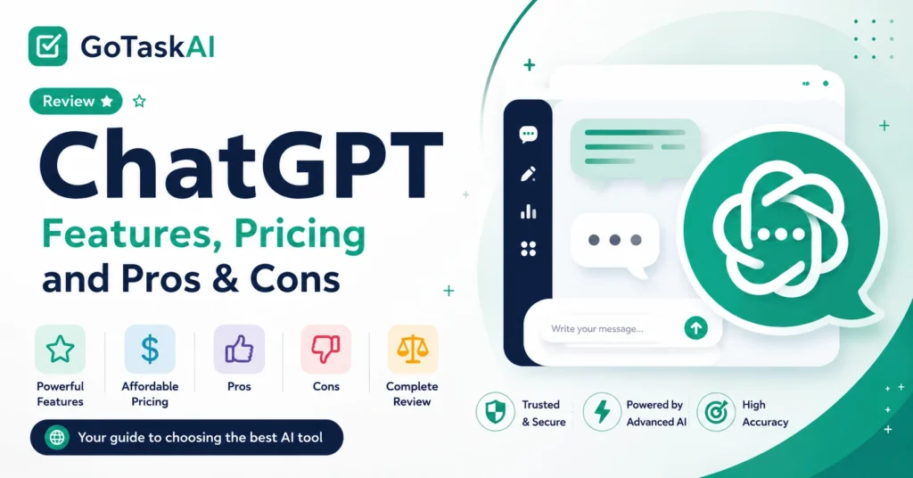 ChatGPT review covering features, pricing, pros, cons, and use cases