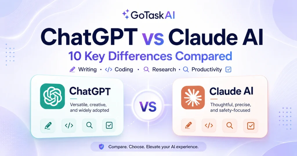 ChatGPT vs Claude AI comparison by GoTaskAI