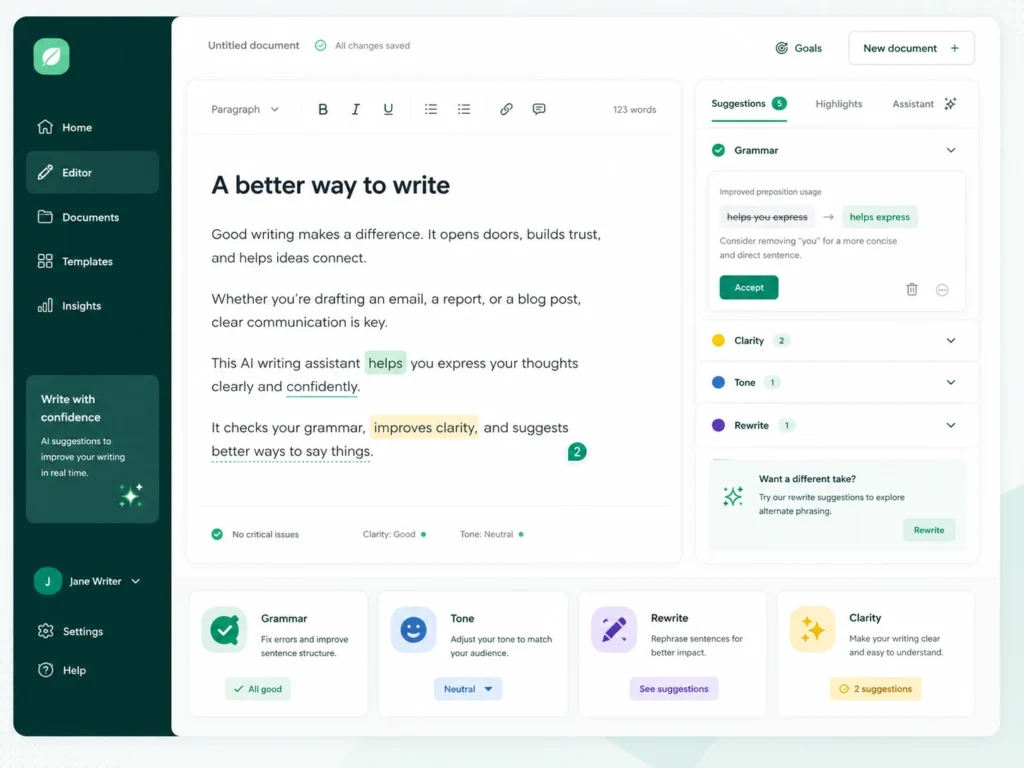 Grammarly AI writing assistant concept interface