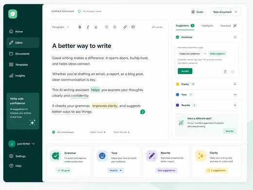 Grammarly AI writing assistant concept interface