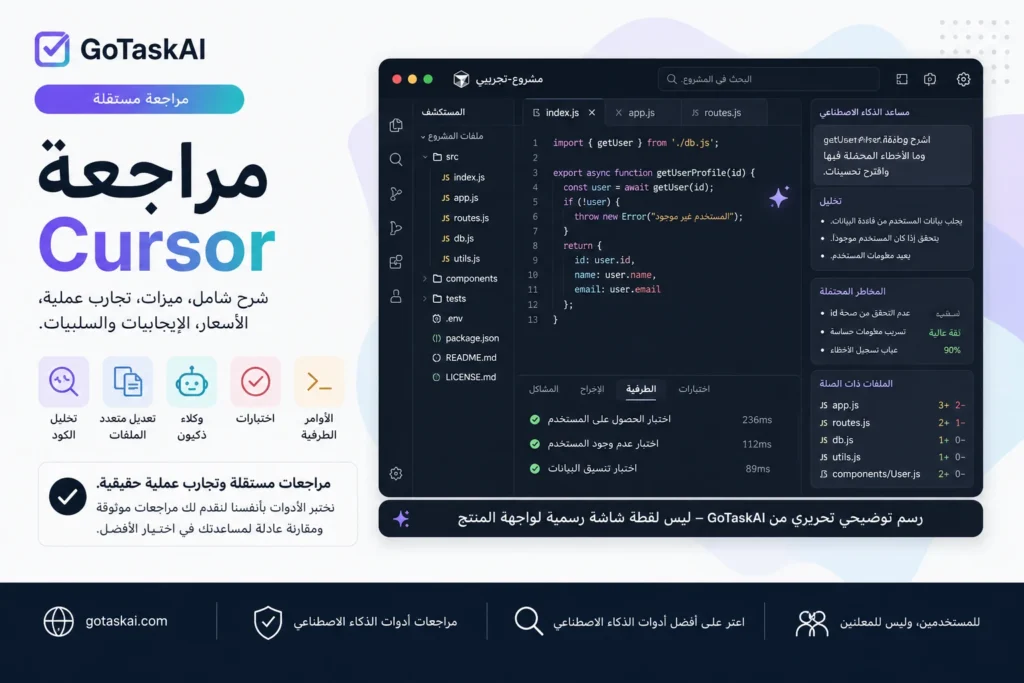 مراجعة Cursor بالعربية واختباره عمليًا من GoTaskAI