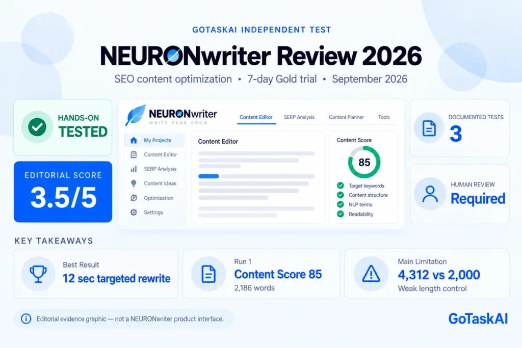 NEURONwriter content optimization dashboard
